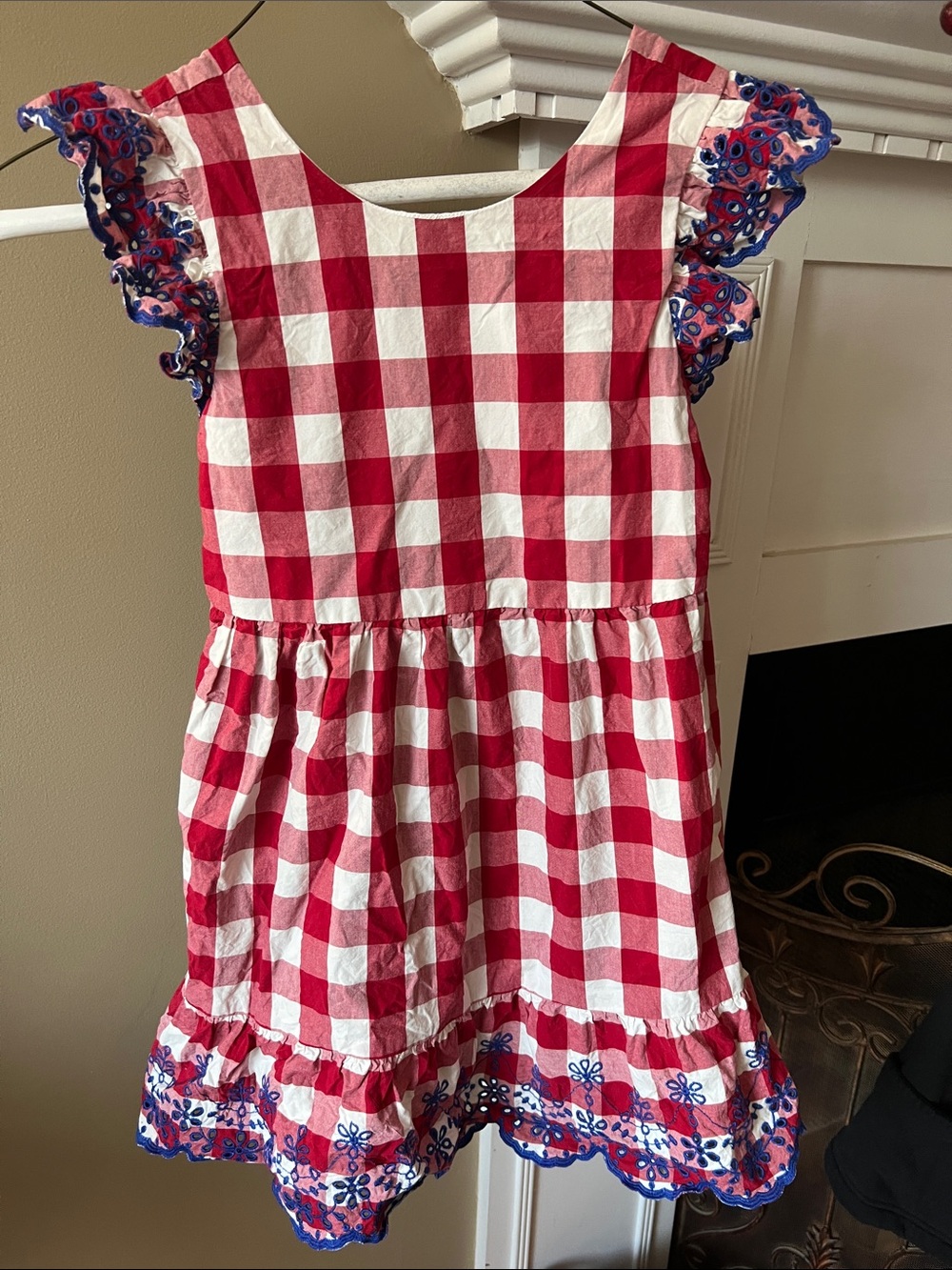 Gymboree American Cutie Red & White Gingham Dress with Floral Trim Girls Size 8